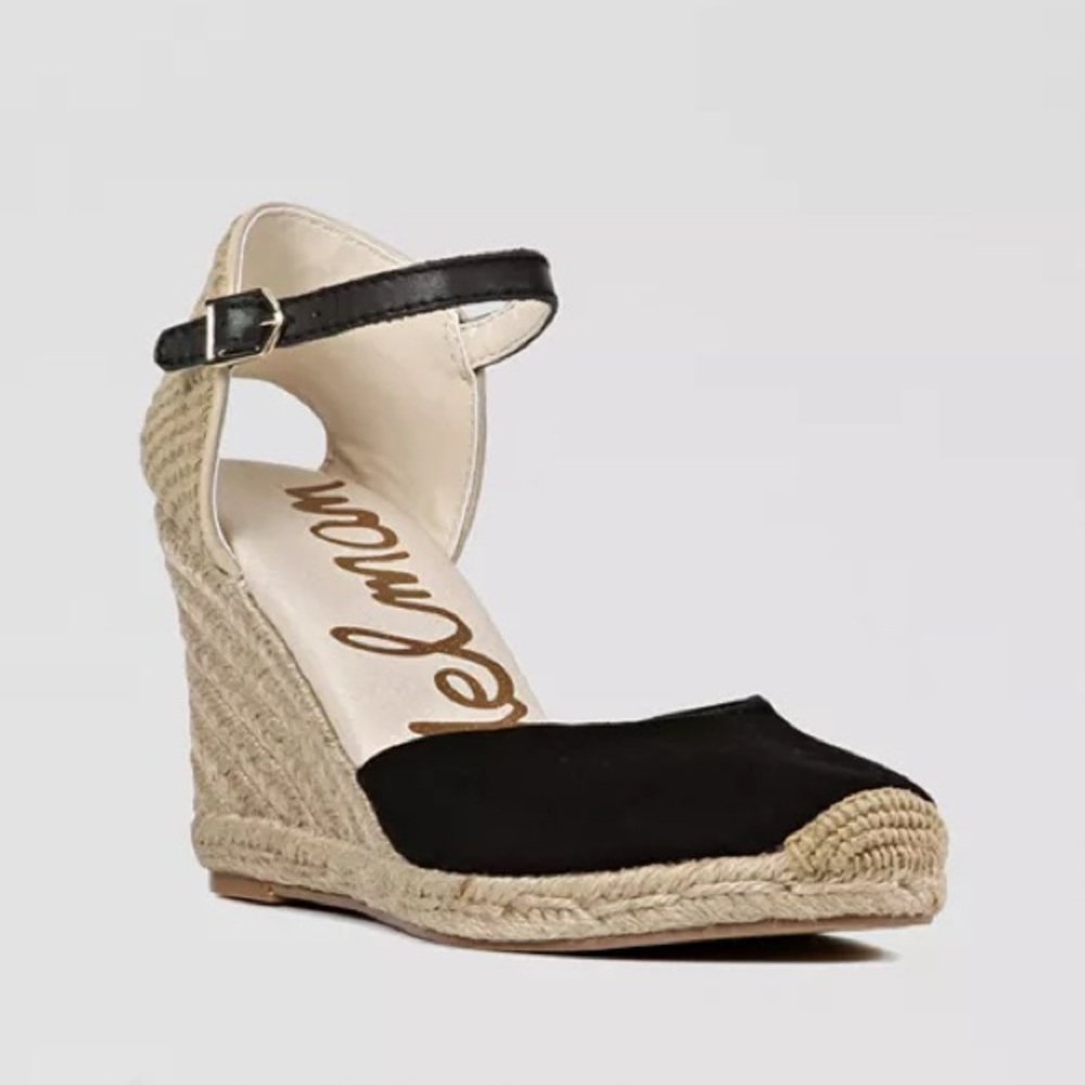 Sam Edelman Black Tan Harmony Platform Wedge Espadrilles Sandals 9.5